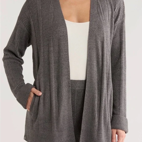 Barefoot Dreams Charcoal Ribbed Cardigan NWT - Picture 2 of 5